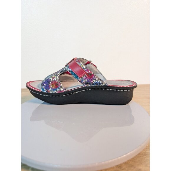 Alegria Peggy Leather Red Floral Sandals Slides Adjustable Comfort Size 36 - Picture 8 of 10